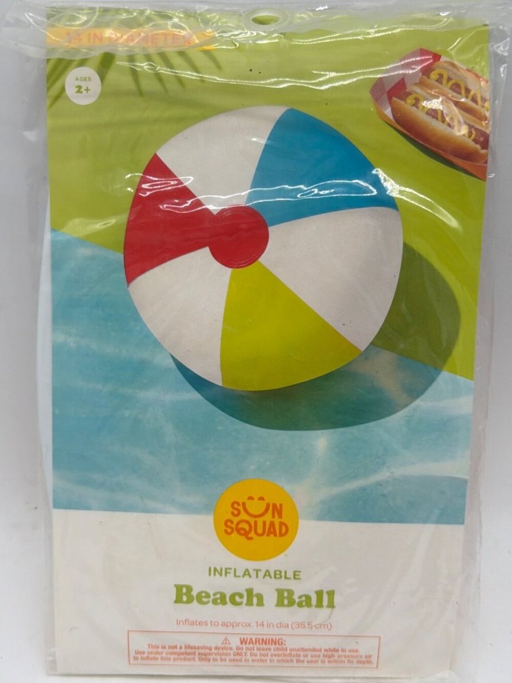 Sun Squad Inflatable Beach Ball 14" Diameter Multicolor Includes Repair Patch